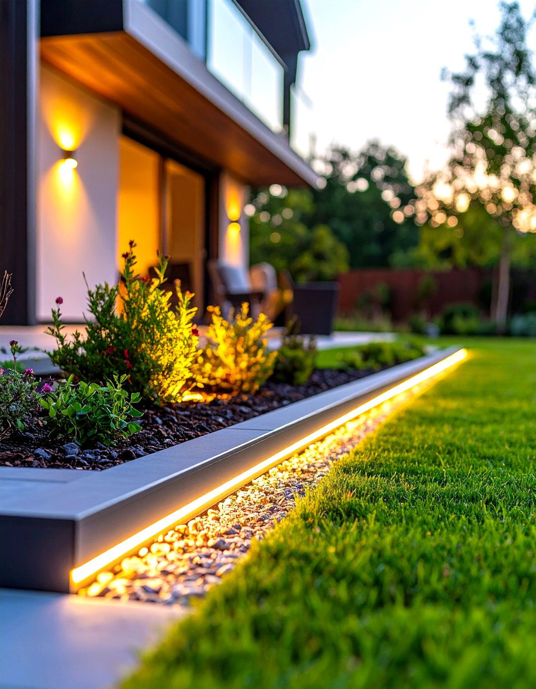 Metal Landscape Edging with Lighting - 30 lawn edging ideas