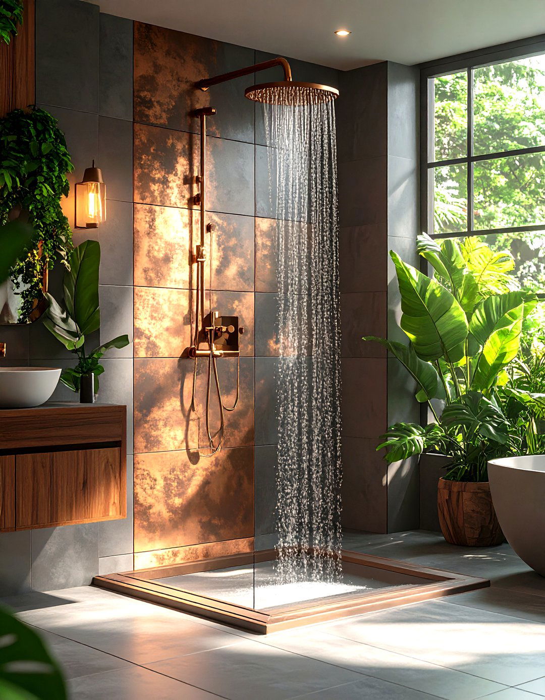Metallic Look Large Tile Shower - 30 large tile shower ideas