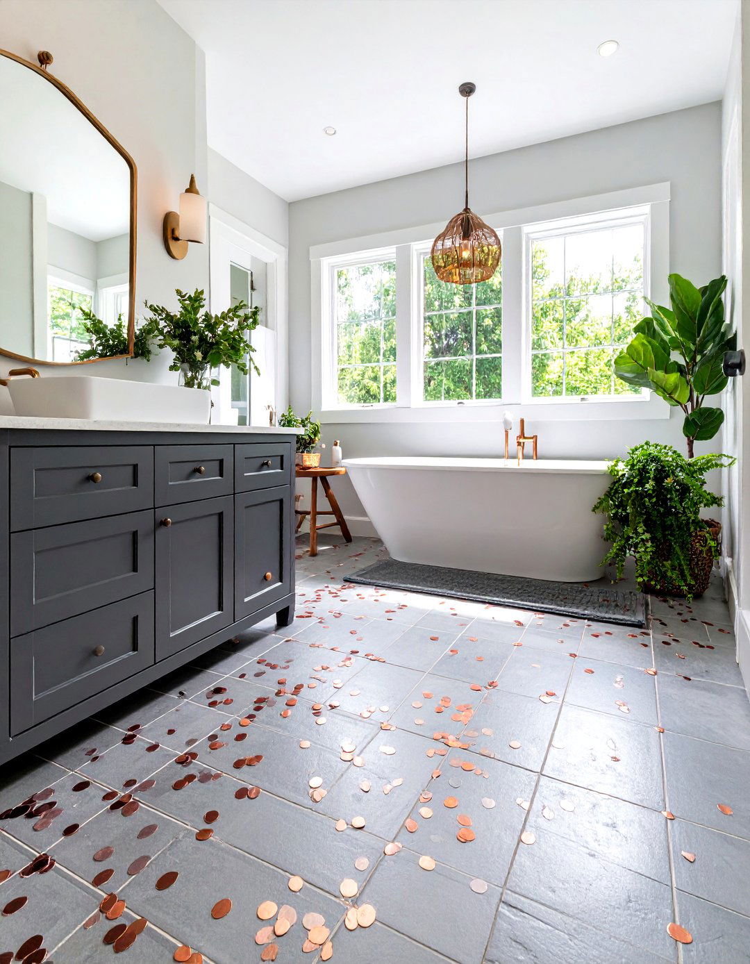Metallic Penny Tile Accents - 30 penny tile bathroom floor ideas