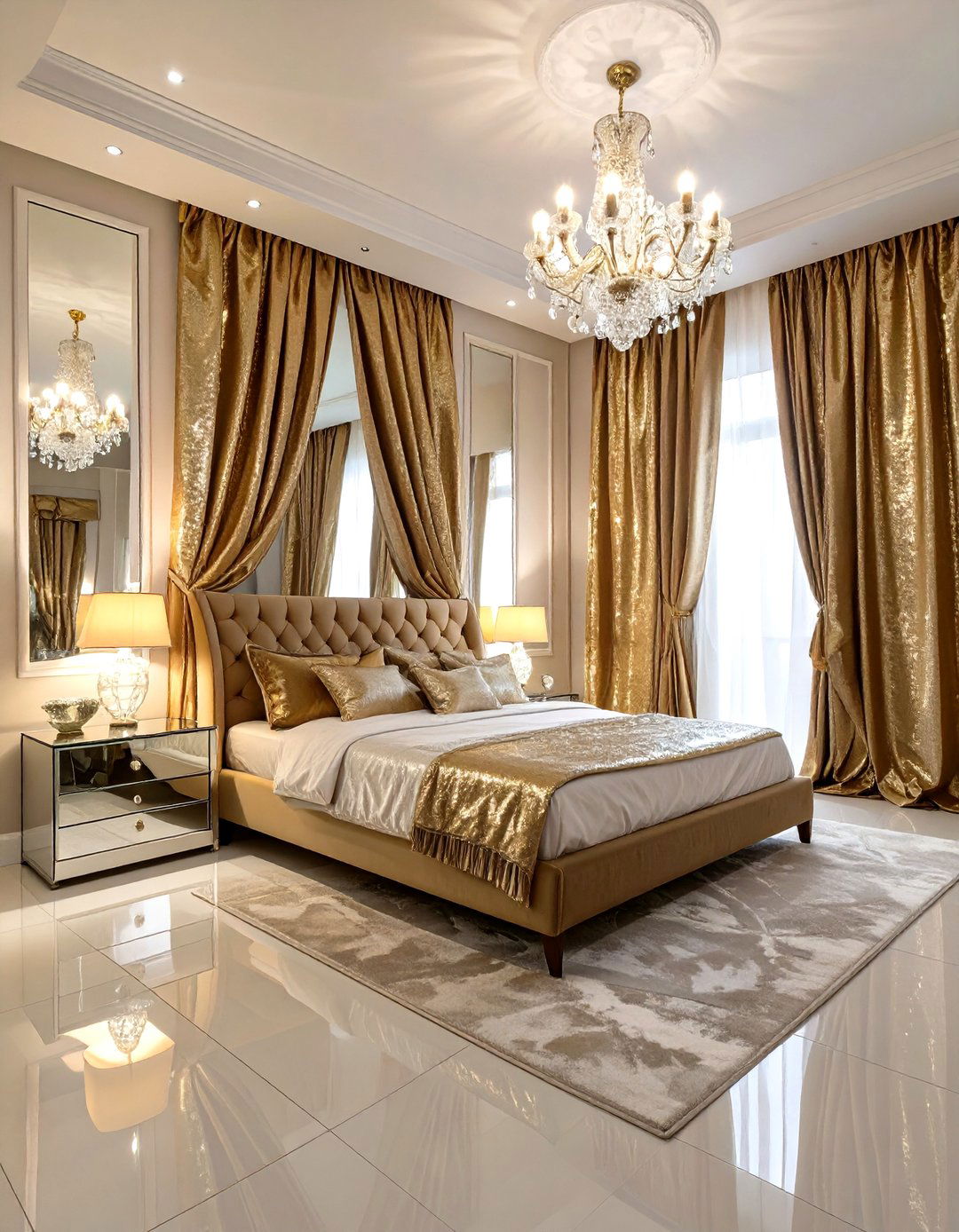 Metallic Sheen Curtains for a Glam Bedroom - 30 curtain ideas for bedroom
