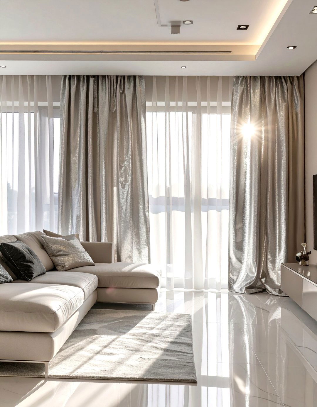 Metallic Sheen Curtains for a Glamorous Look - 30 curtain ideas for living room