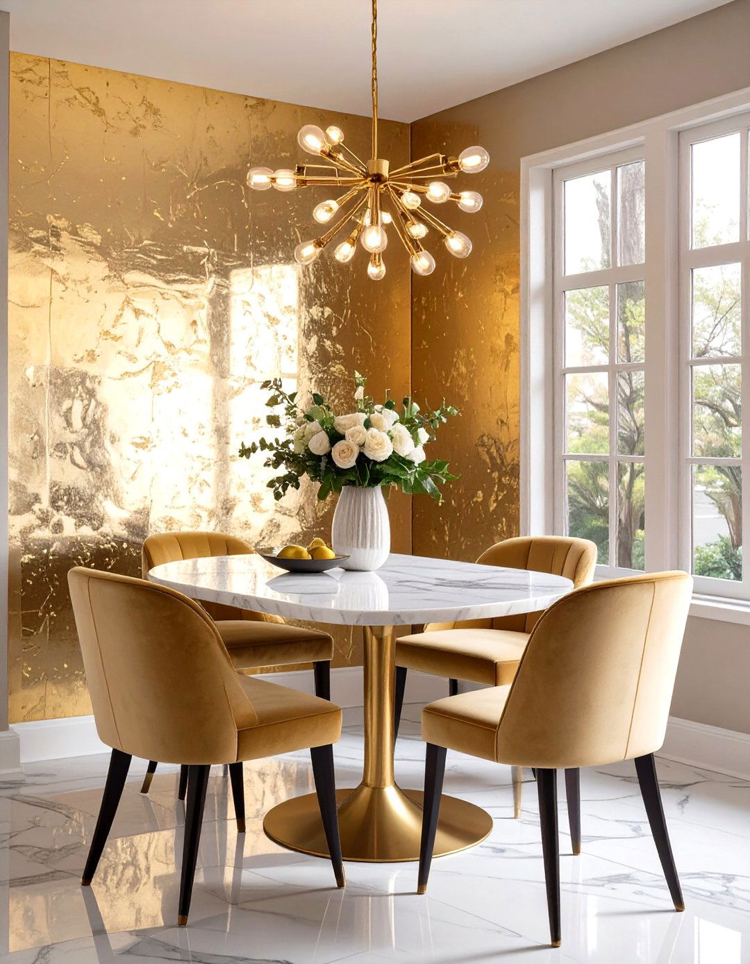 Metallic Wallpaper for a Glamorous Dining Nook - 30 how to use wallpaper in interior design ideas