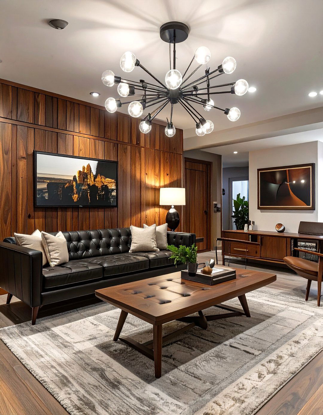 Mid Century Modern Entertainment Space - 30 basement living room ideas