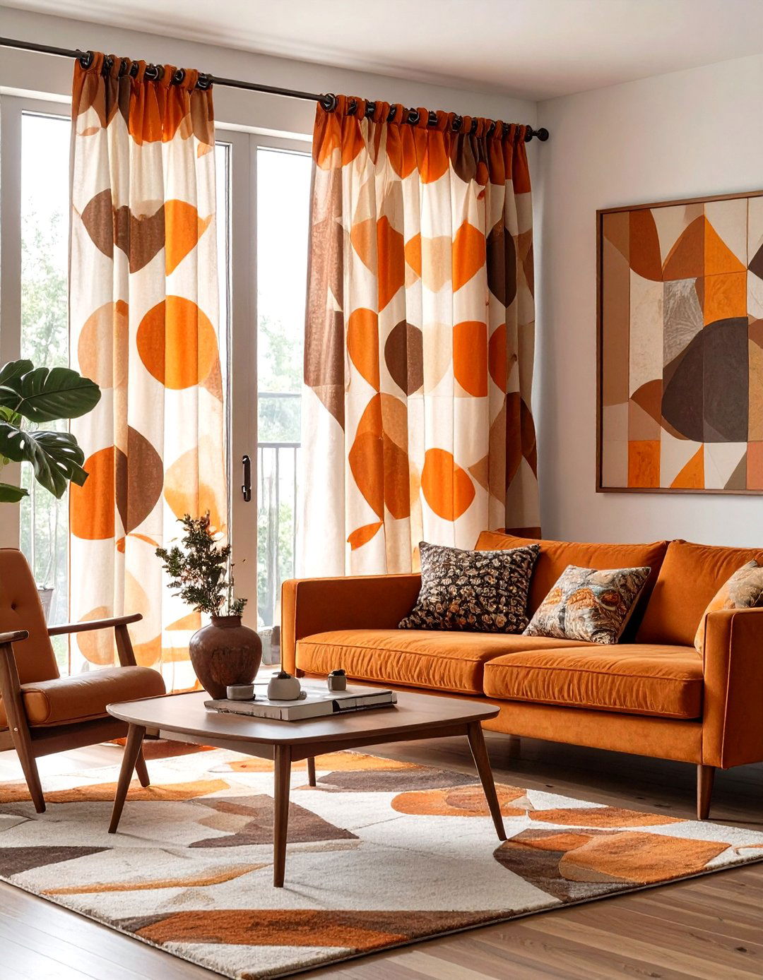 Mid Century Modern Geometric Print Drapes - 30 window treatment ideas for living room