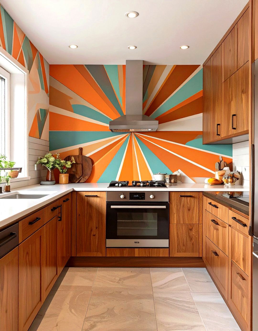 Mid Century Modern Geometric Wallpaper - 30 kitchen accent wall ideas
