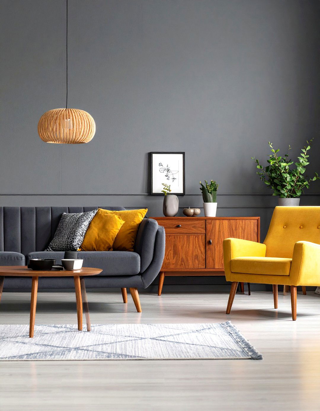 Mid Century Modern Grey Living Room - 30 grey living room decor ideas