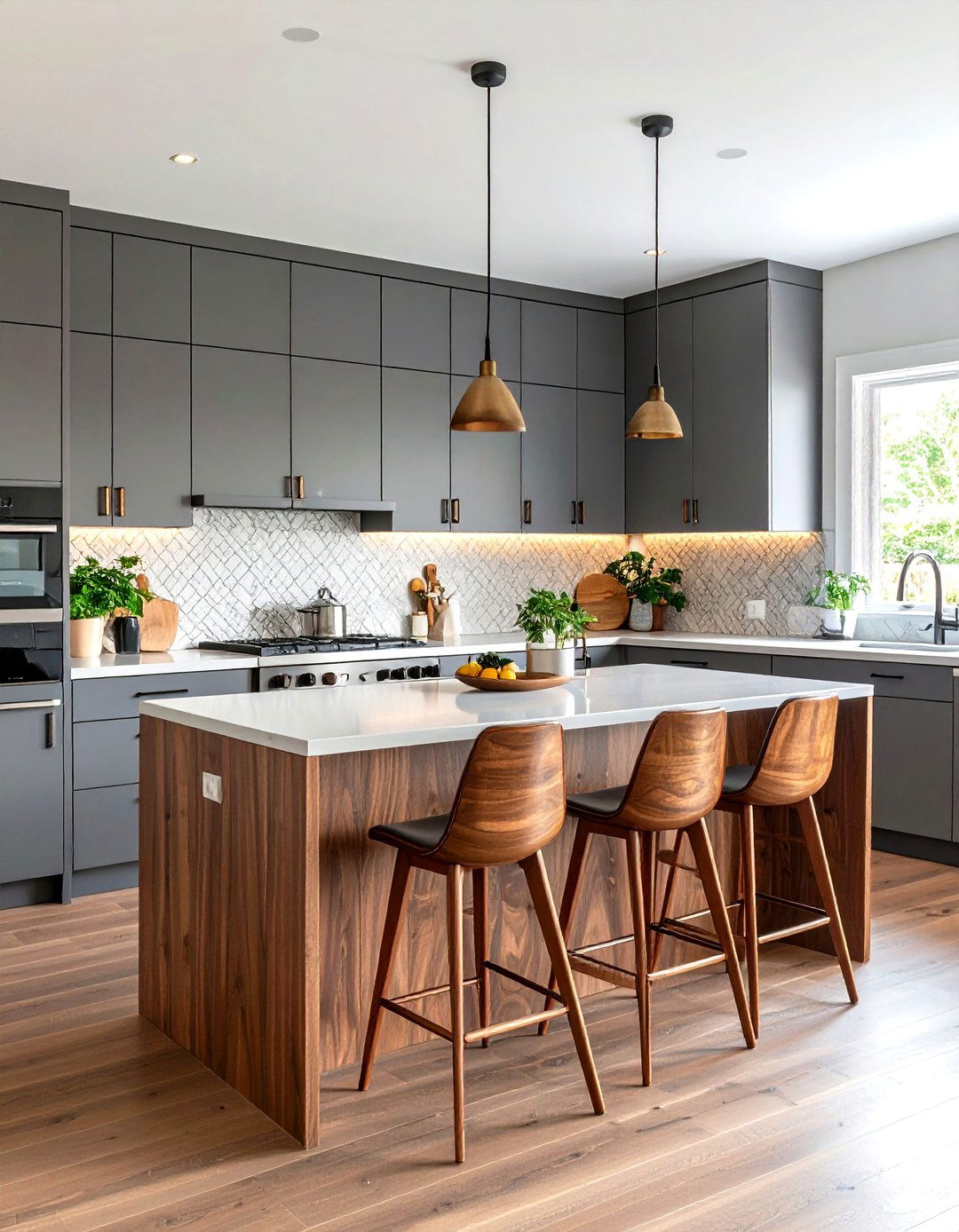 Mid Century Modern Grey and Walnut Kitchen - 30 grey kitchen cabinets ideas
