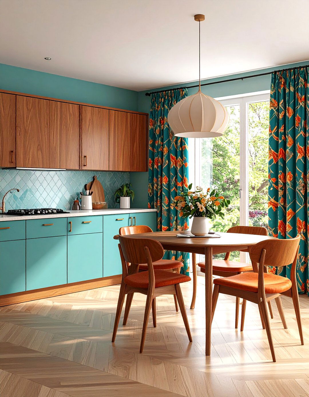 Mid Century Modern Kitchen Geometric Curtains - 30 kitchen curtain ideas
