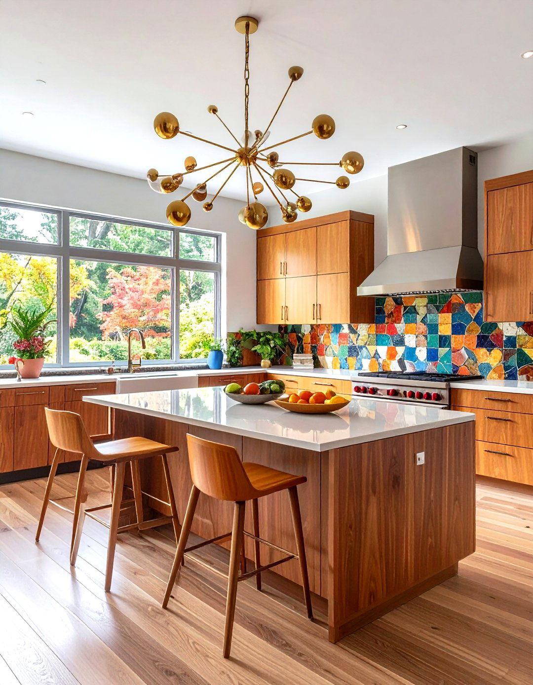Mid Century Modern Kitchen with Sputnik Chandelier - 30 kitchen lighting design ideas