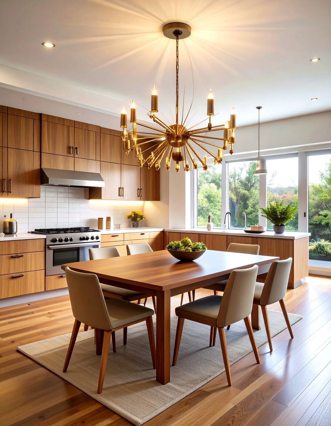 Mid Century Modern Kitchen with Sputnik Chandeliers - 30 kitchen ceiling lights ideas