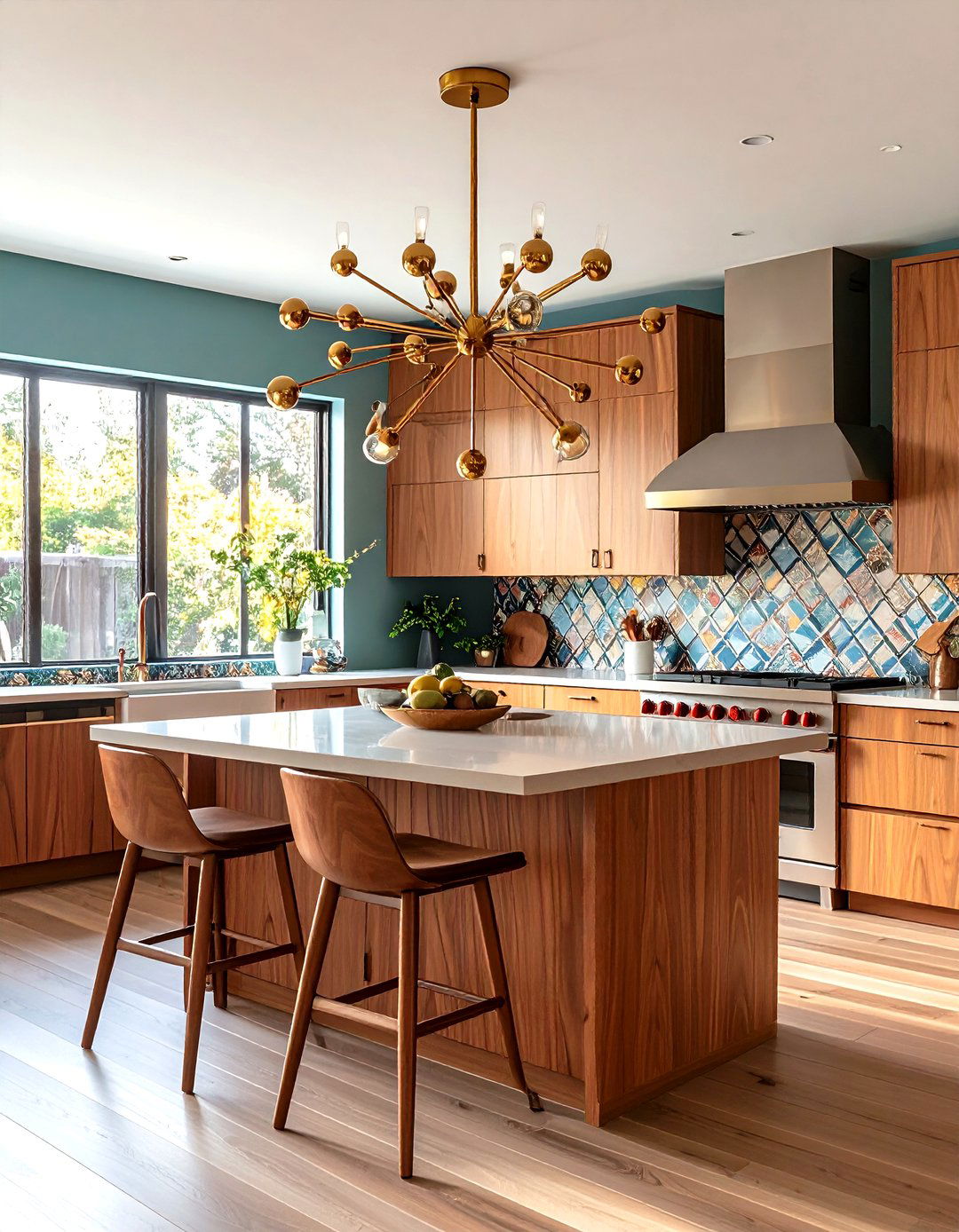 Mid Century Modern Kitchen with Sputnik Fixtures - 30 kitchen island lighting ideas