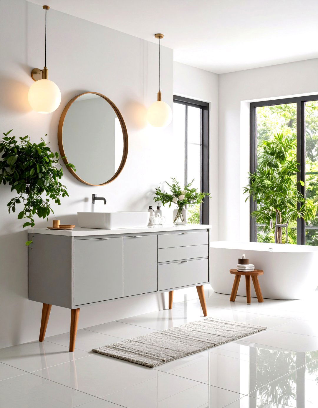 Mid Century Modern Light Grey Vanity - 30 light grey vanity bathroom ideas