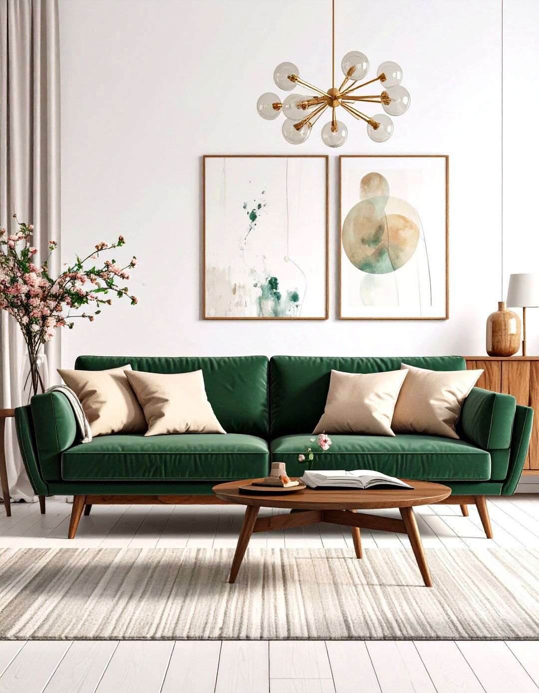 Mid Century Modern Living Room - 30 emerald green sofa living room ideas