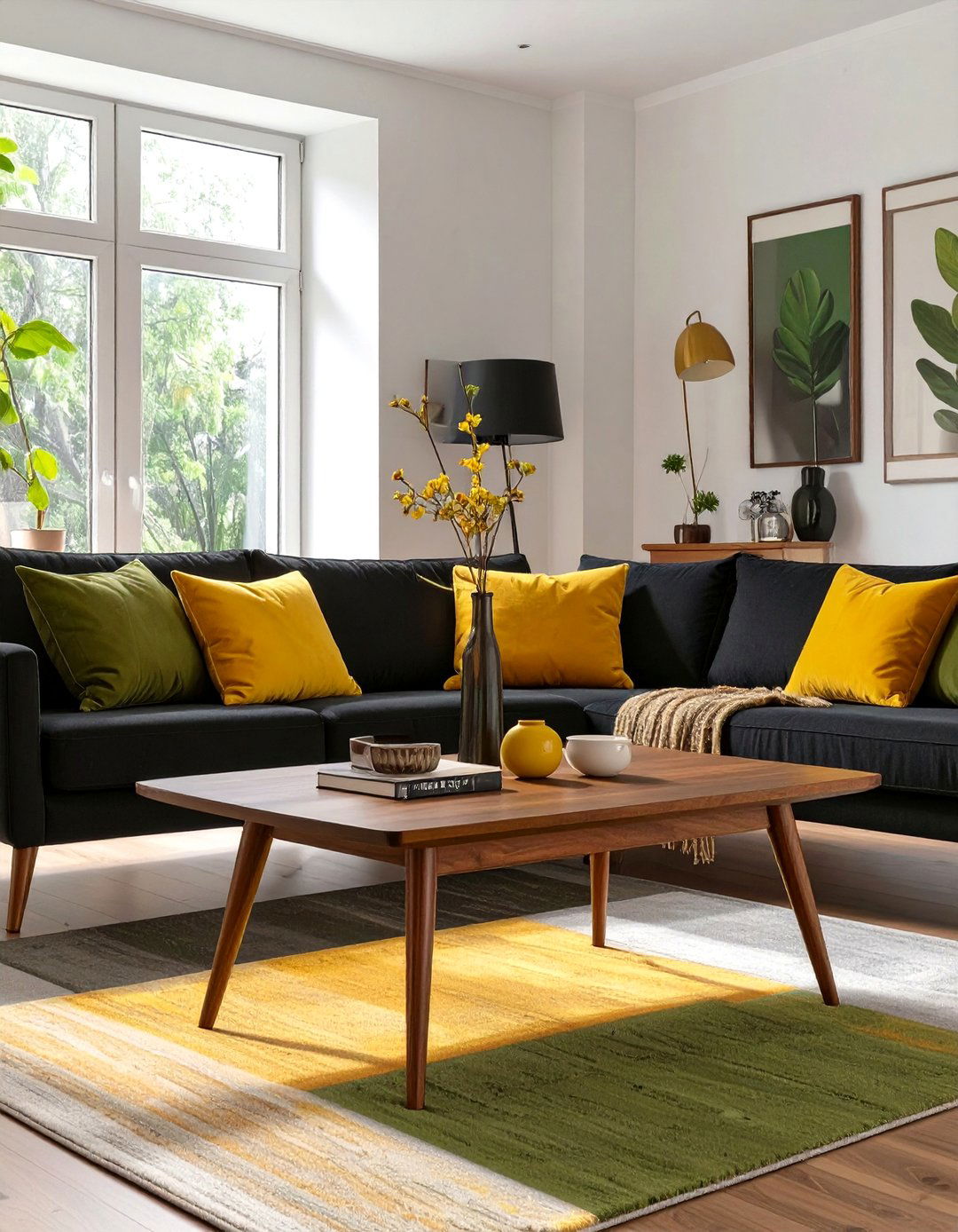 Mid Century Modern Living Room - 30 black couch living room ideas