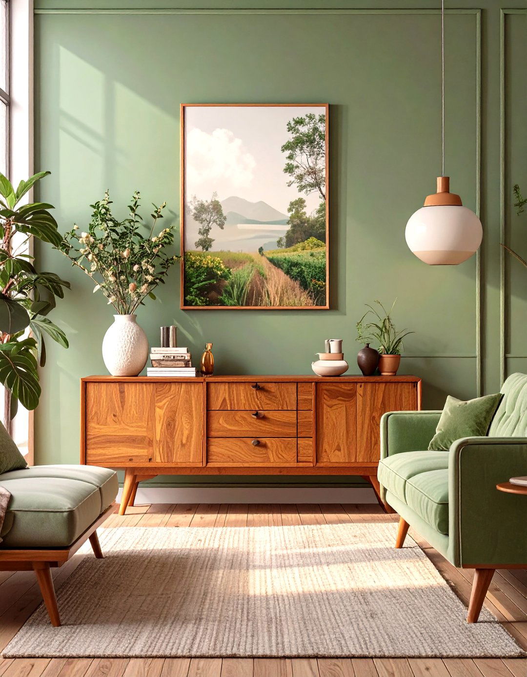 Mid Century Modern Sage Green Living Room - 30 sage green living room ideas