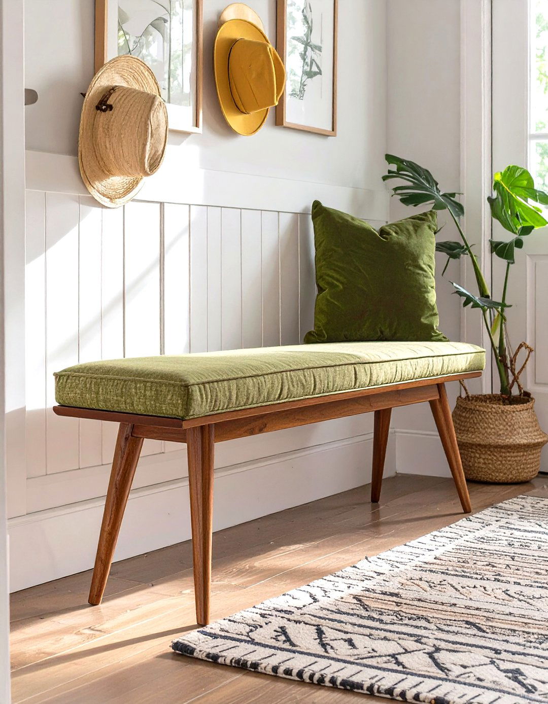 Mid Century Modern Tapered Leg Bench - 30 mudroom bench ideas