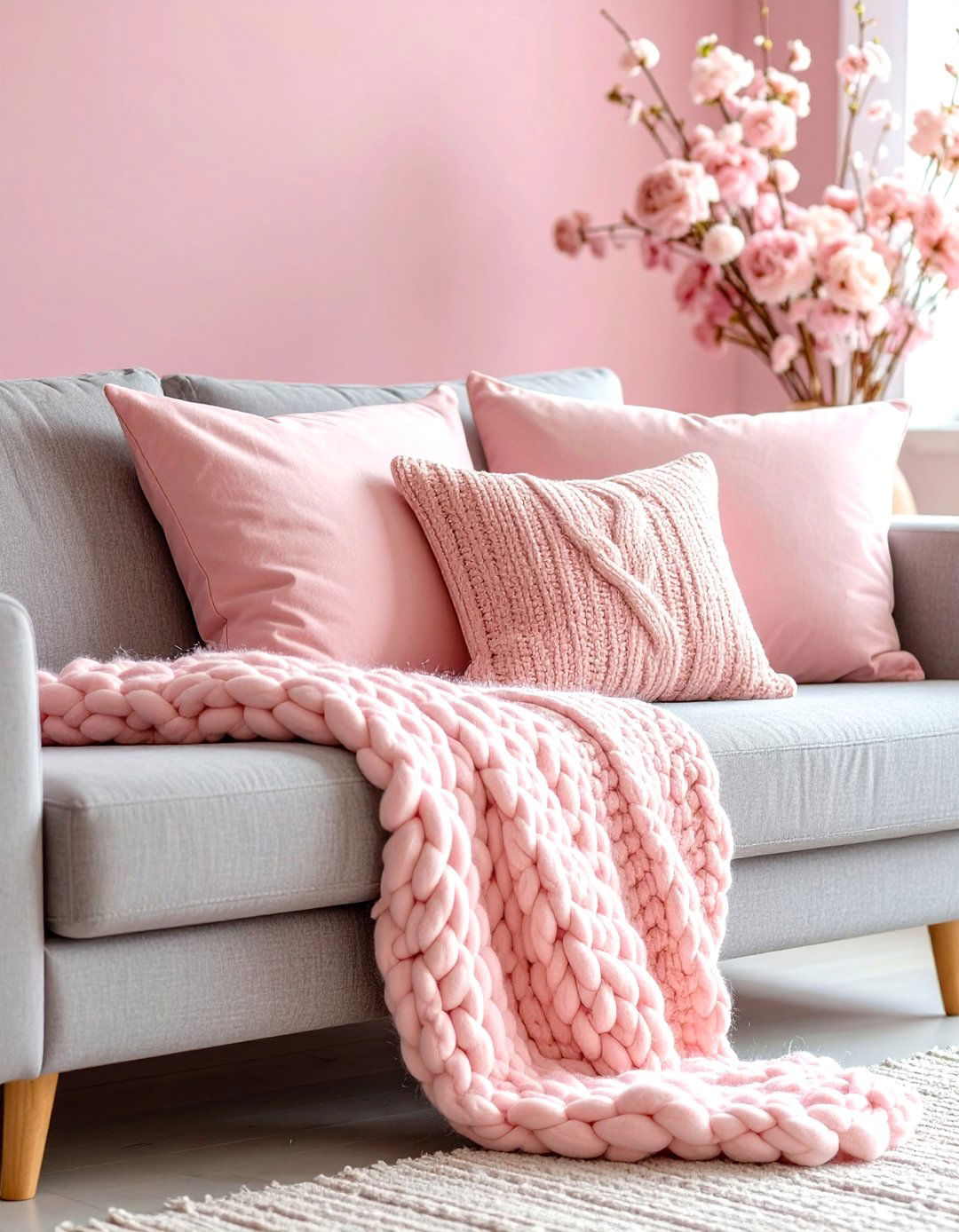 Millennial Pink Throw Pillows and Blankets - 30 pink living room ideas