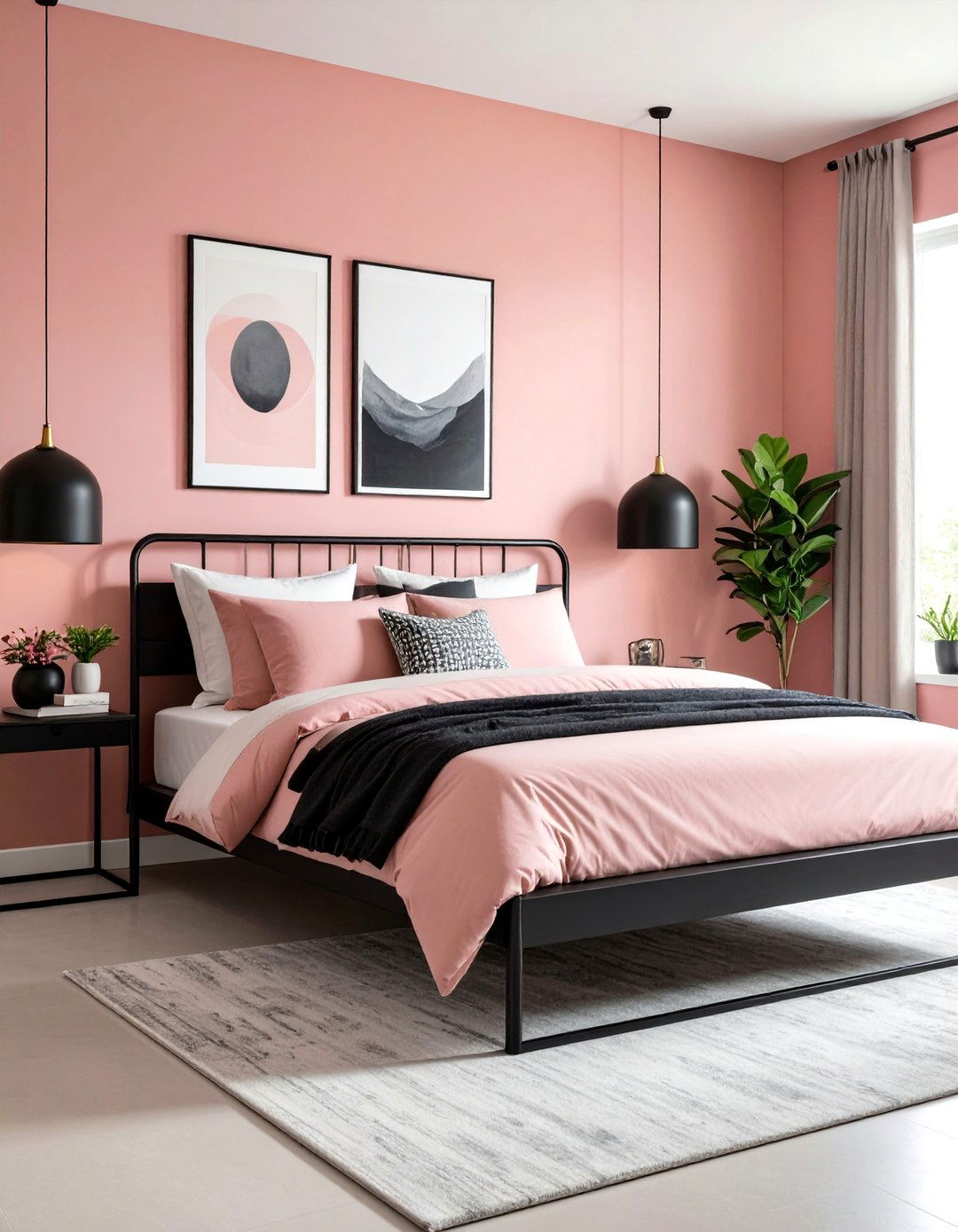 Millennial Pink and Black Modern Design - 30 pink bedroom ideas