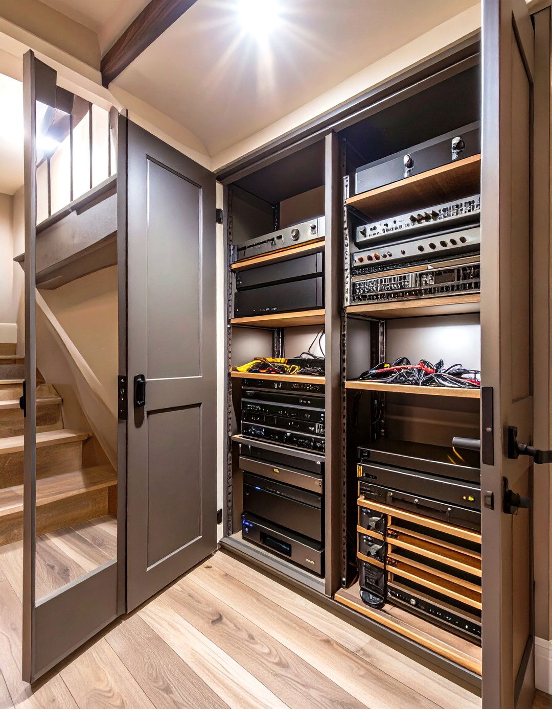 Mini Home Theater Component Closet Under Basement Stairs - 30 under basement stairs ideas