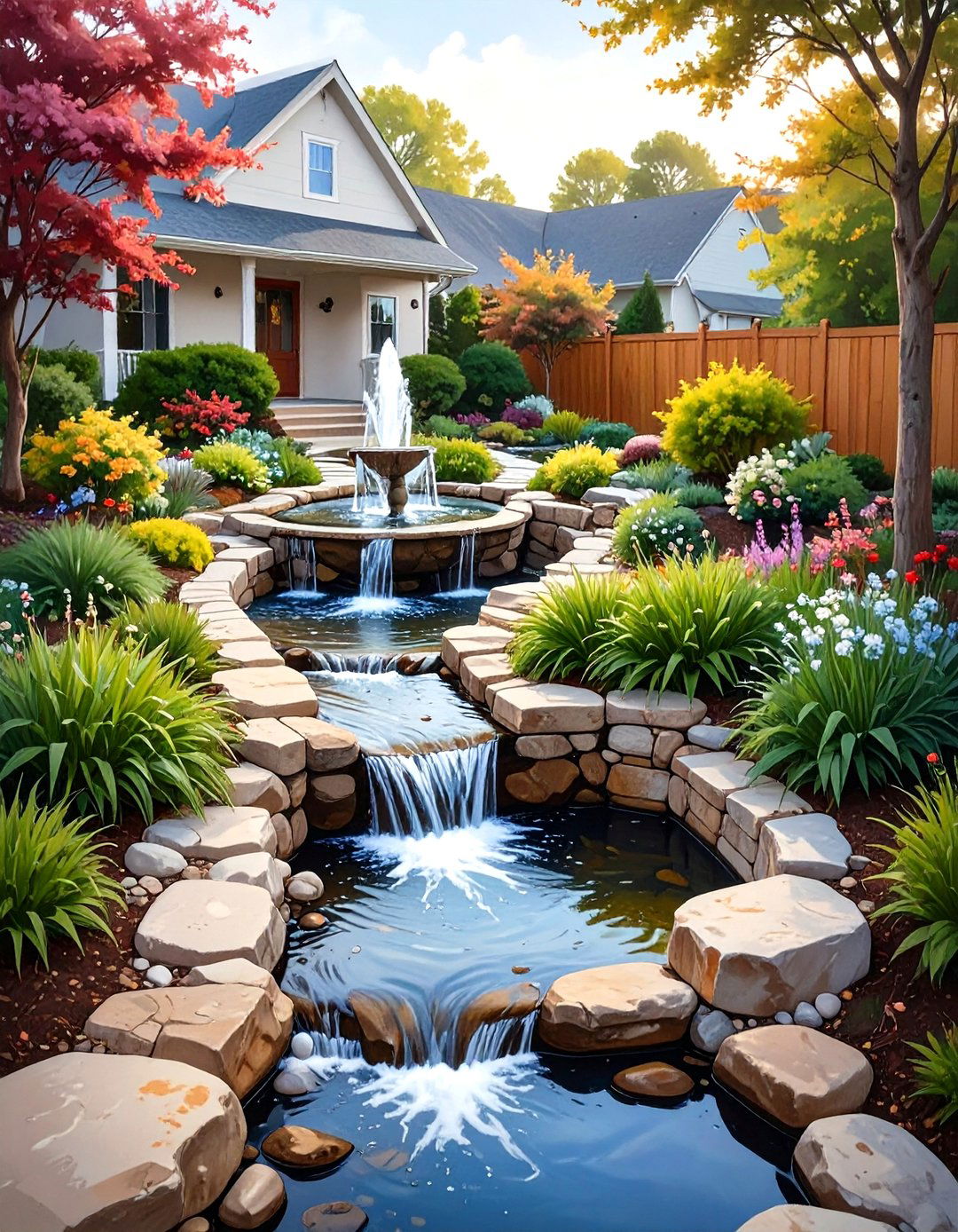 Miniature Stream Front Yard Fountain - 30 small front yard fountain ideas
