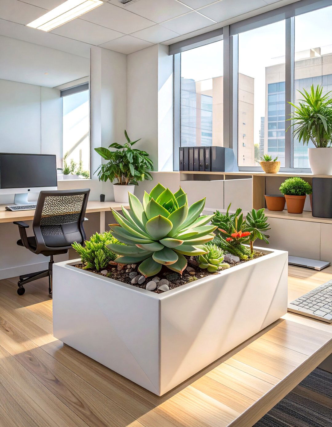 Miniature Succulent Garden - 30 small office cubicle decoration ideas