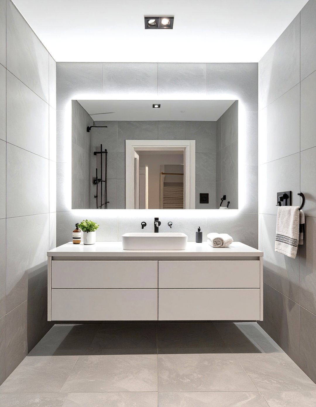 Minimalist Backlit Mirror Glow - 30 bathroom lighting ideas