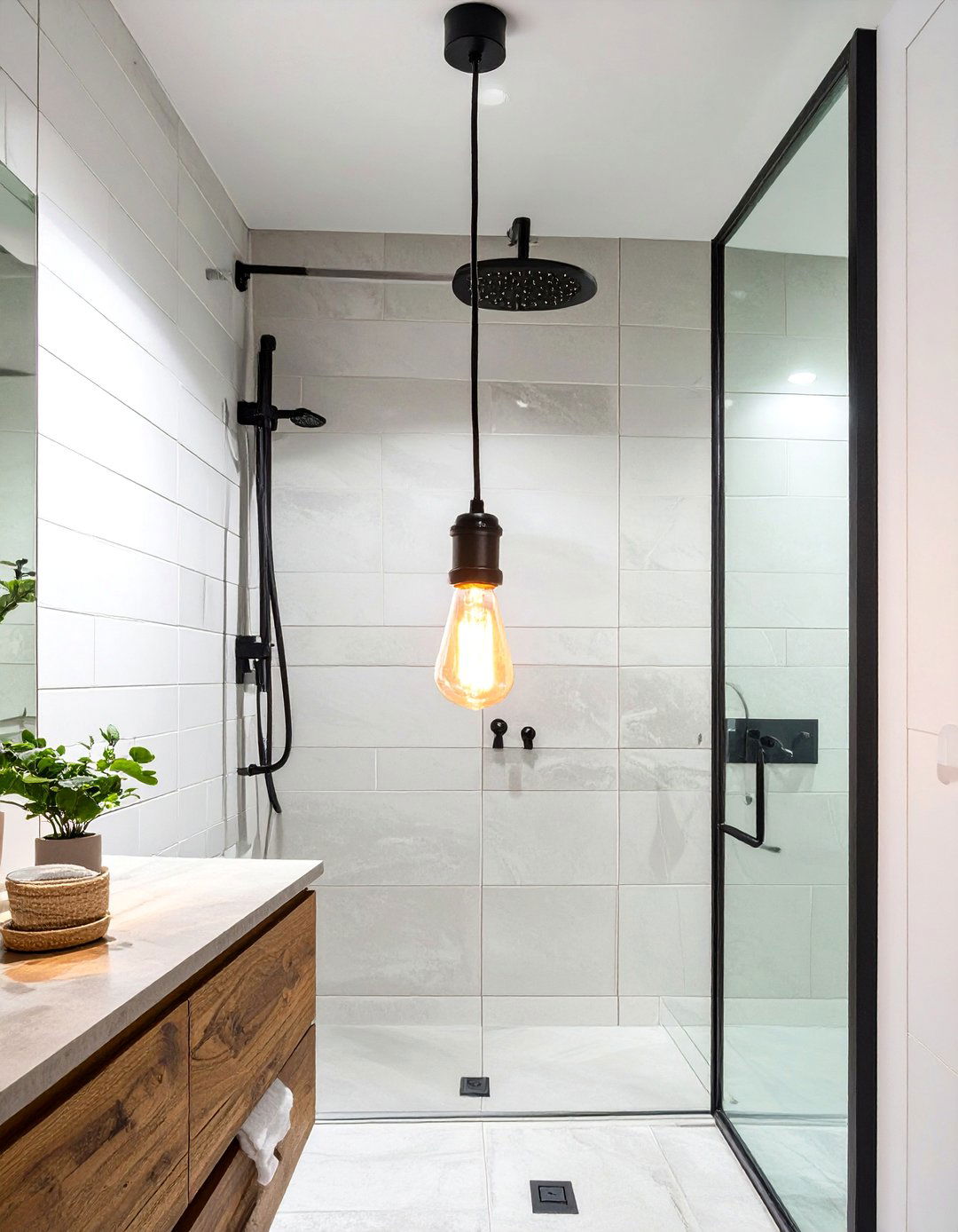 Minimalist Bare Bulb Pendant - 30 shower lighting ideas