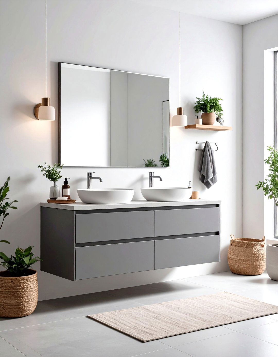 Minimalist Bathroom with Floating Vanity - 30 gray and white bathroom ideas