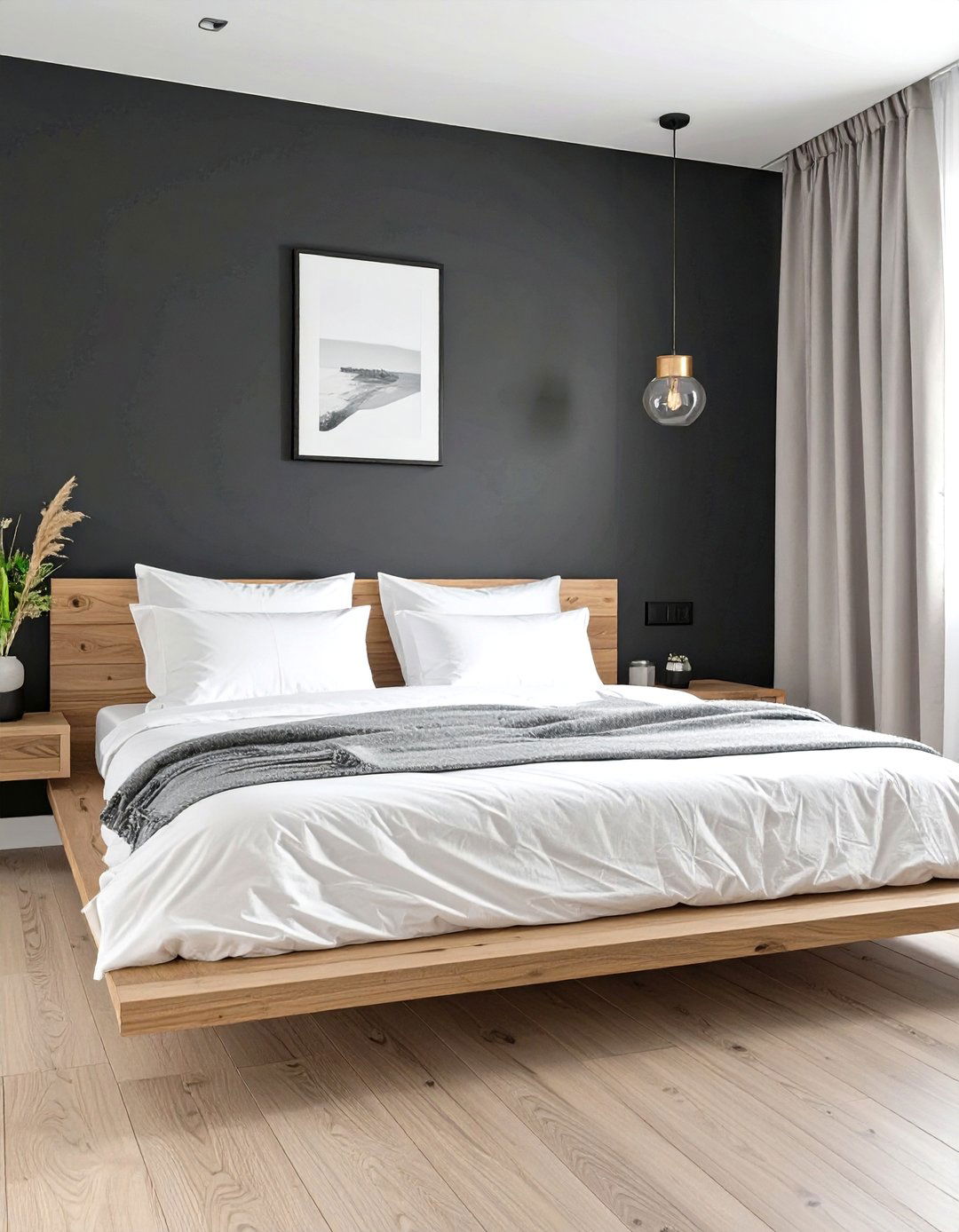Minimalist Bedroom with a Matte Black Wall - 30 black accent wall ideas
