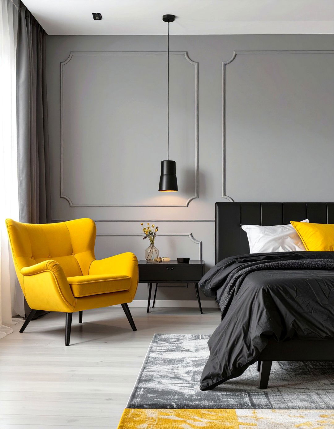 Minimalist Bedroom with a Pop of Color - 30 black and grey bedroom ideas