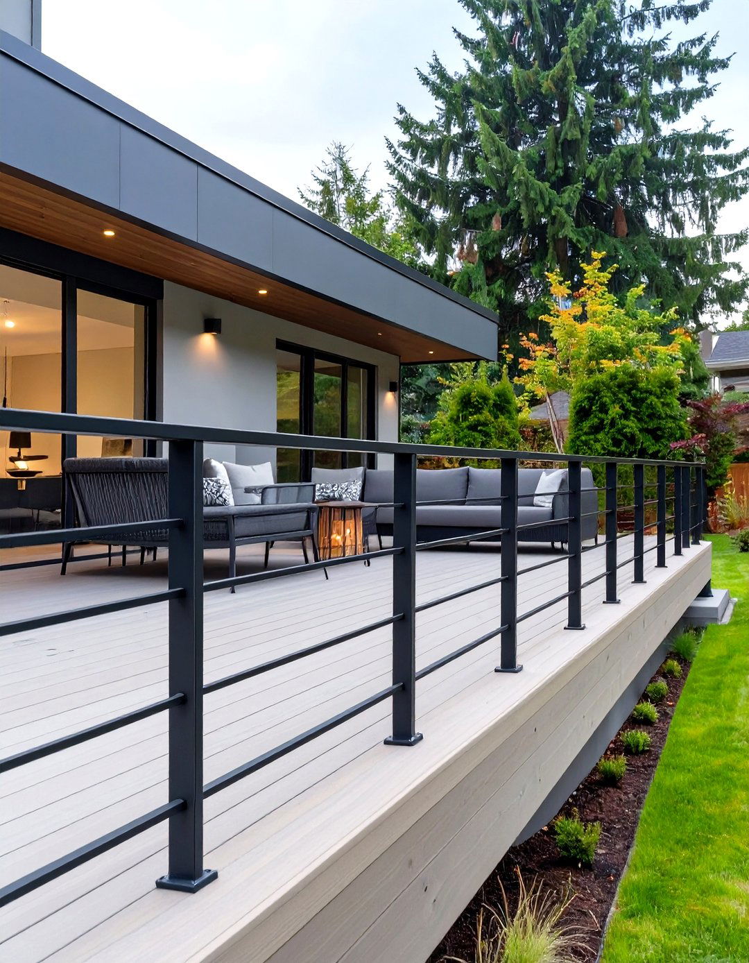Minimalist Black Metal Railing - 30 horizontal deck railing ideas