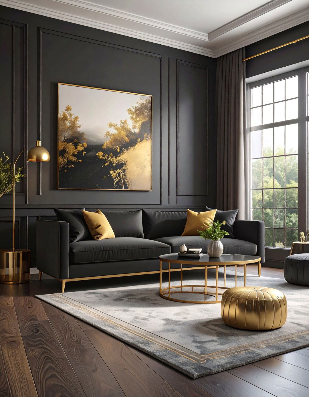 Minimalist Black and Gold Living Room - 30 black and gold living room ideas