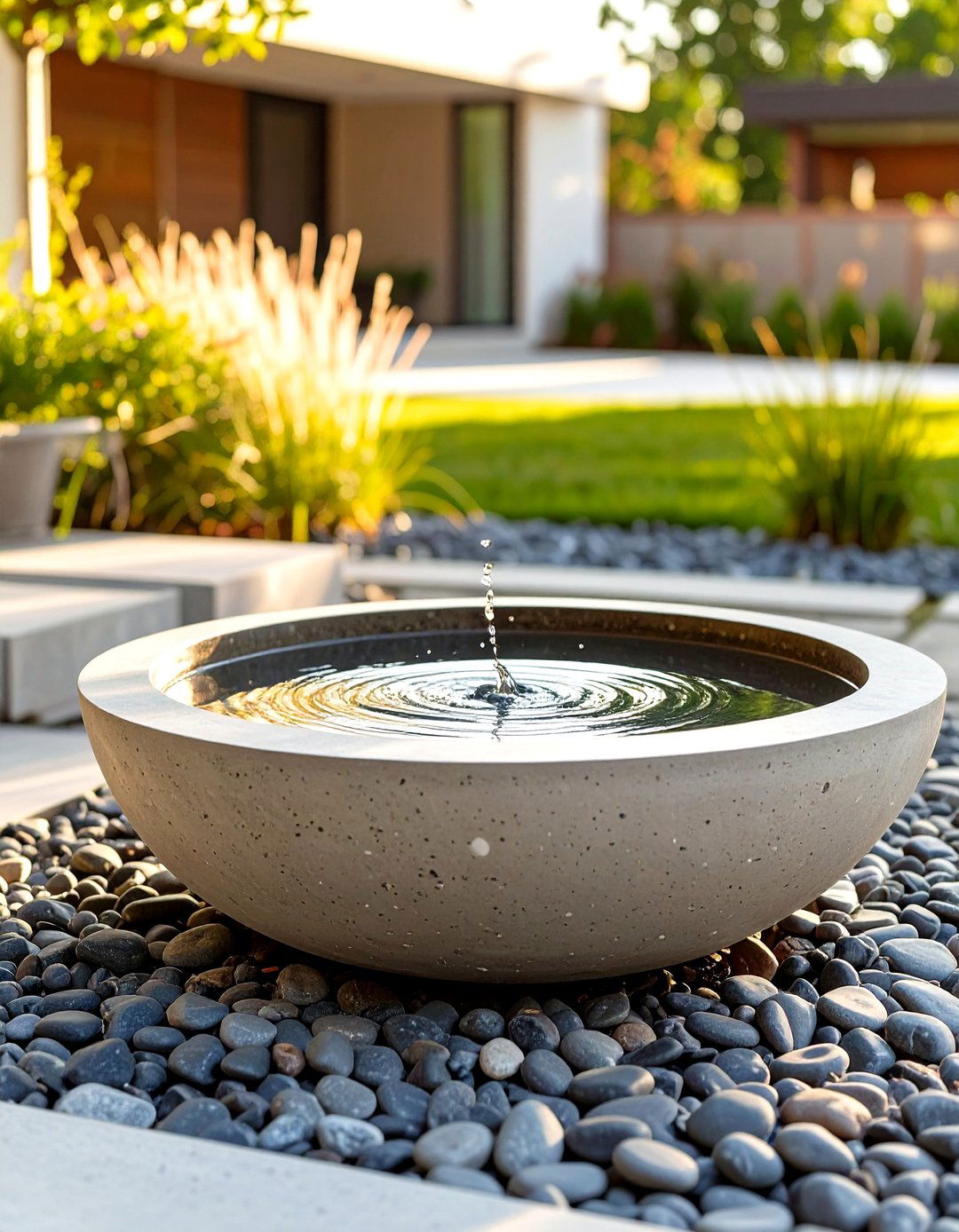 Minimalist Concrete Bowl Front Yard Fountain - 30 small front yard fountain ideas