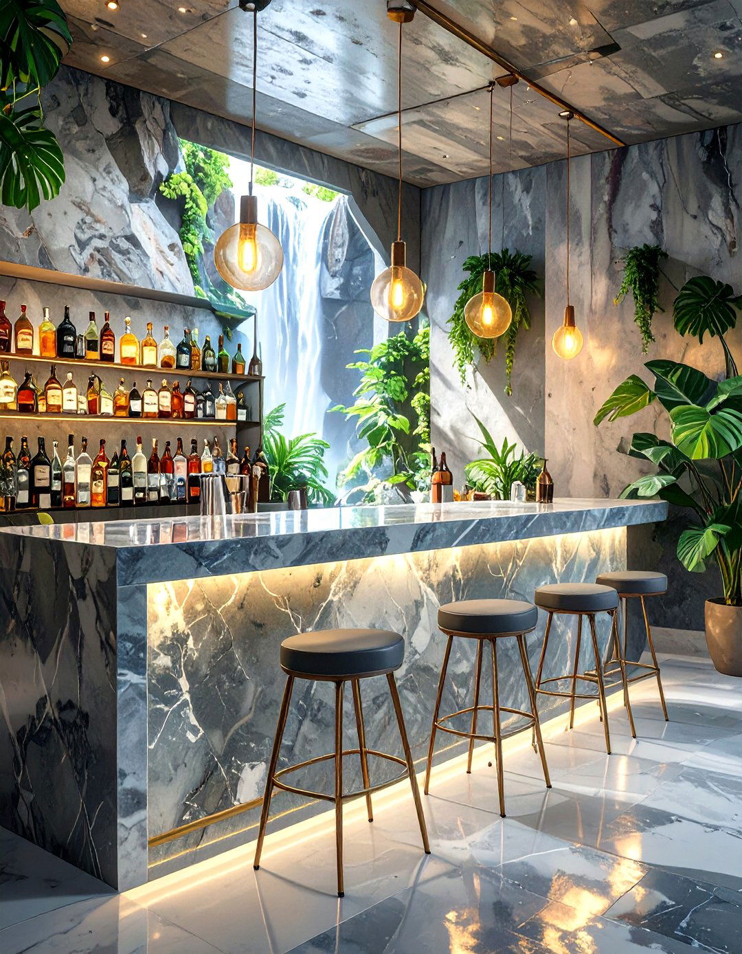 Minimalist Concrete Countertop Man Cave Bar - 30 small man cave bar ideas