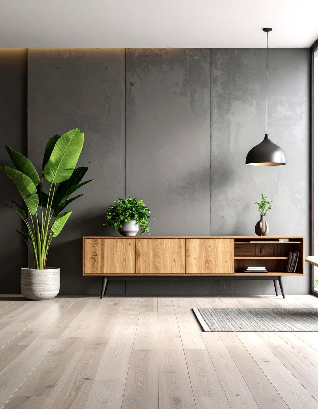 Minimalist Concrete Finish Living Room Wall - 30 accent wall ideas for living room