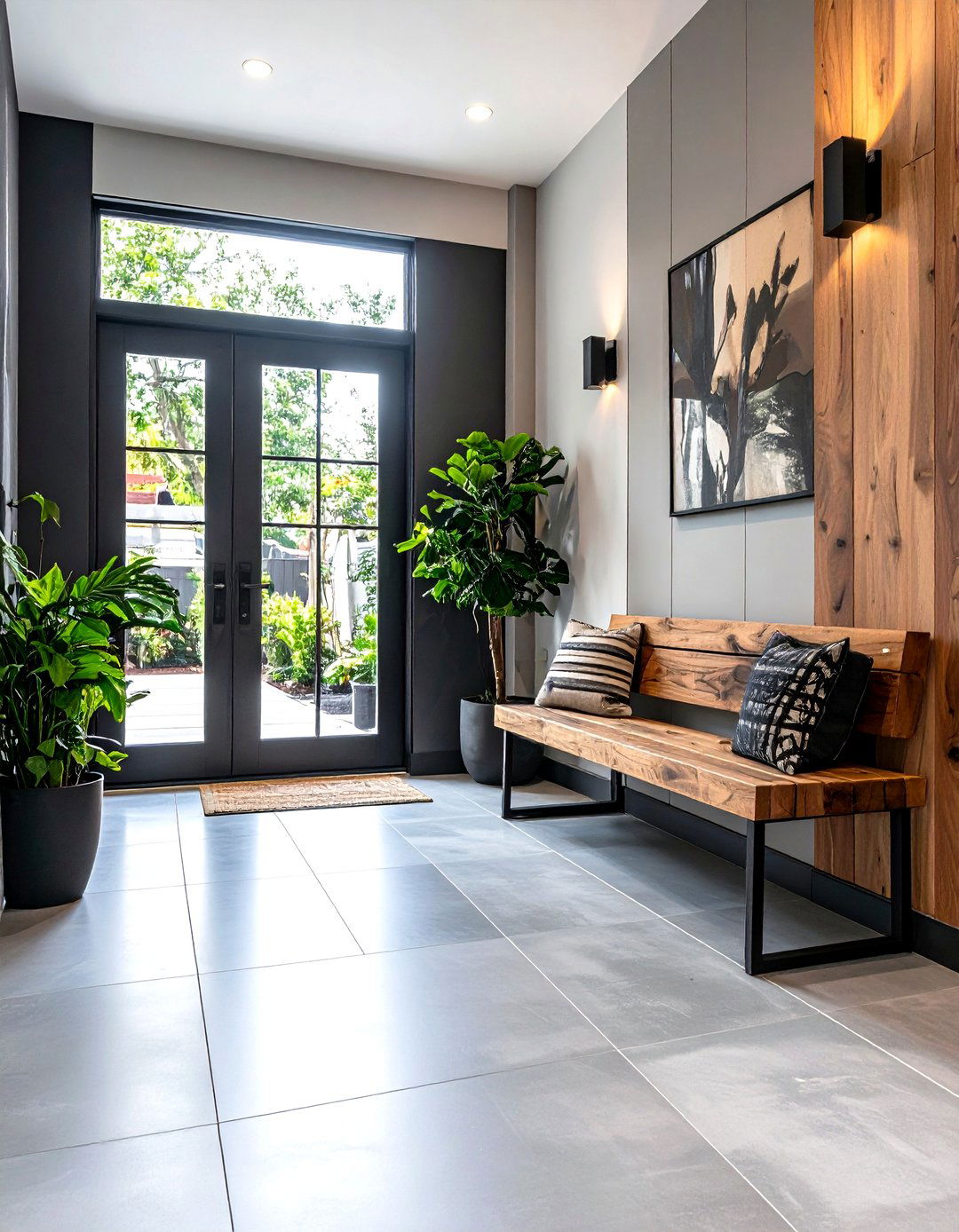 Minimalist Concrete Look Entryway Tile - 30 entryway tile ideas