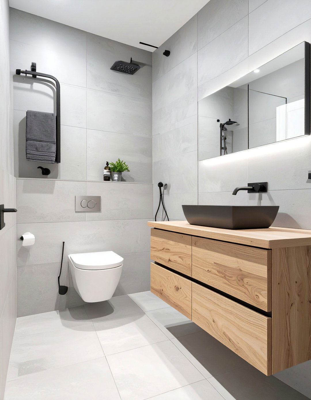 Minimalist Concrete Look Tiles - 30 bathroom tile ideas for small bathrooms