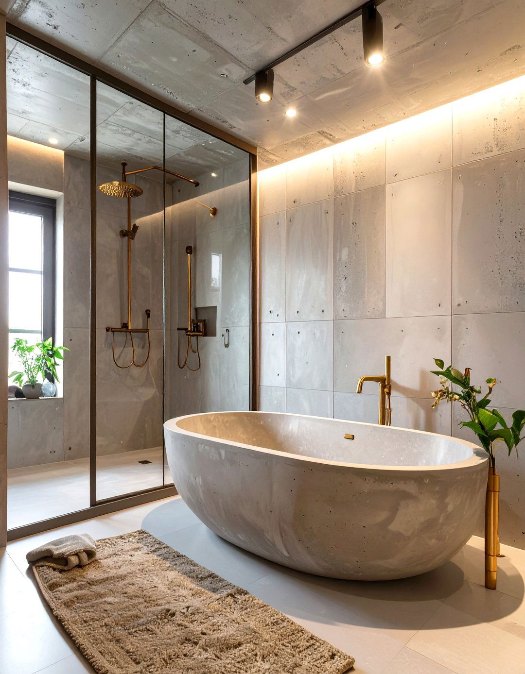 Minimalist Concrete Tub and Shower Combination - 30 shower and tub ideas