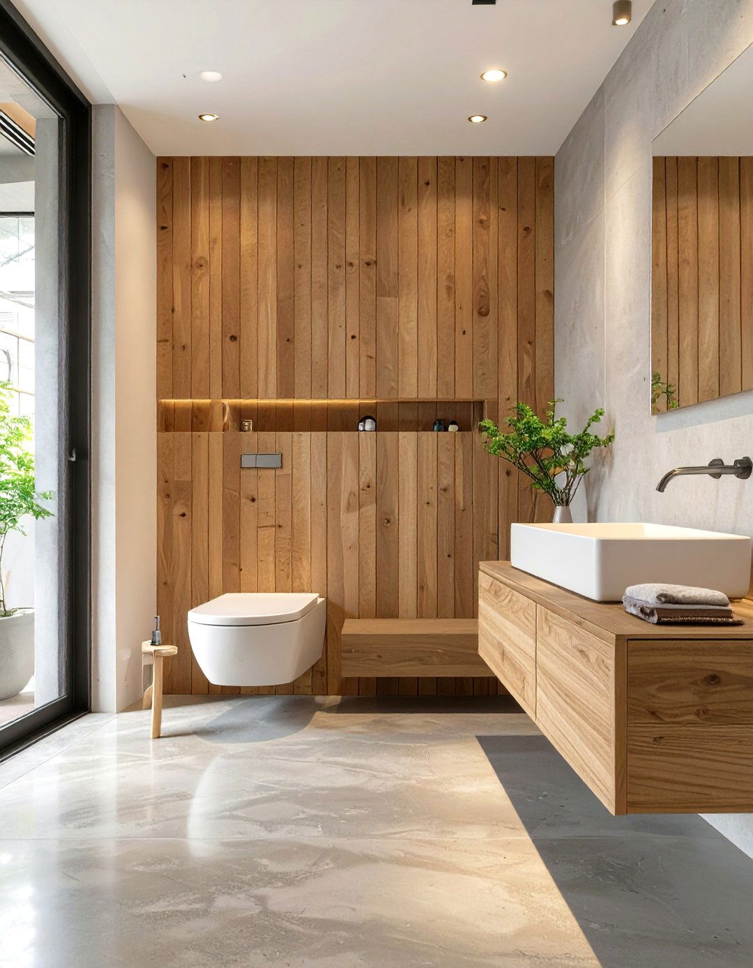 Minimalist Concrete and Wood Bathroom - 30 japanese bathroom design ideas