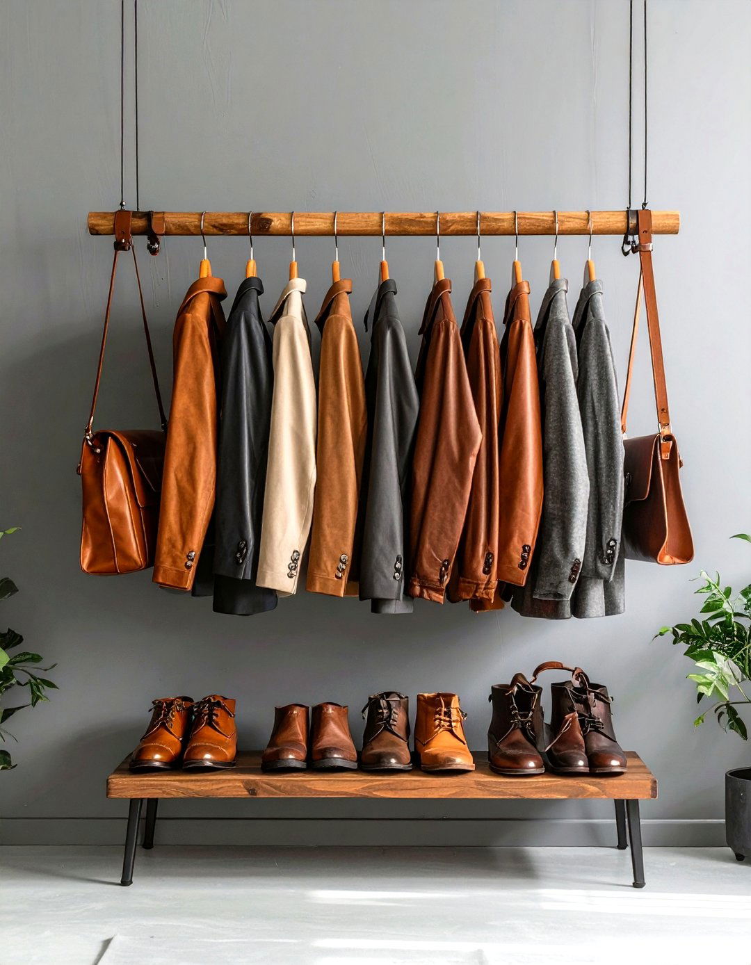 Minimalist Dowel and Leather Strap Rack - 30 diy closet ideas