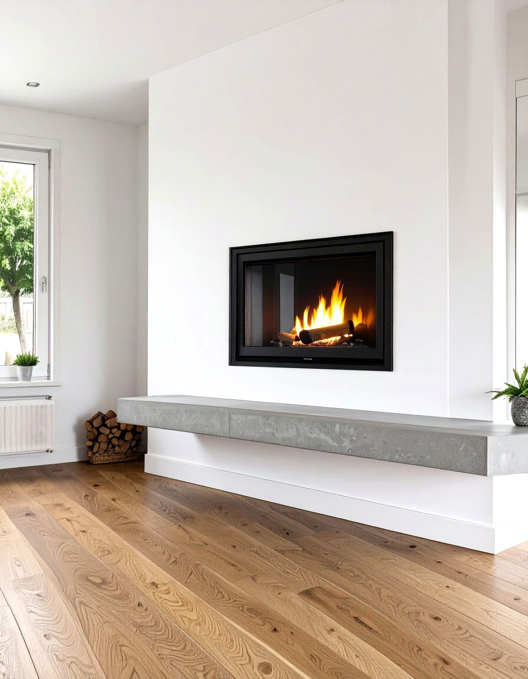 Minimalist Fireplace with a Floating Hearth - 30 small living room fireplace ideas