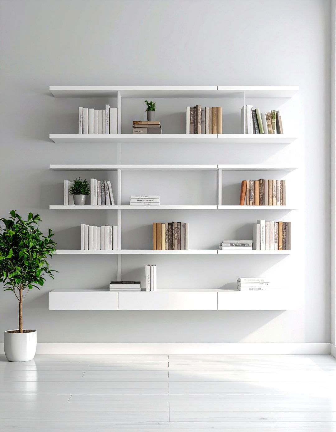 Minimalist Floating Living Room Shelves - 30 living room bookshelf ideas