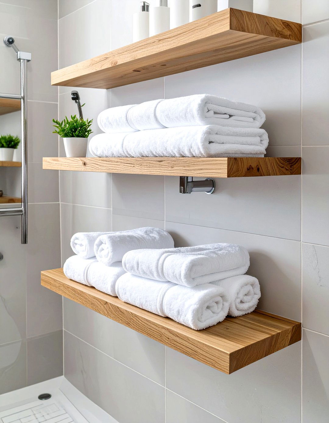 Minimalist Floating Shelves - 30 bathroom towel storage ideas