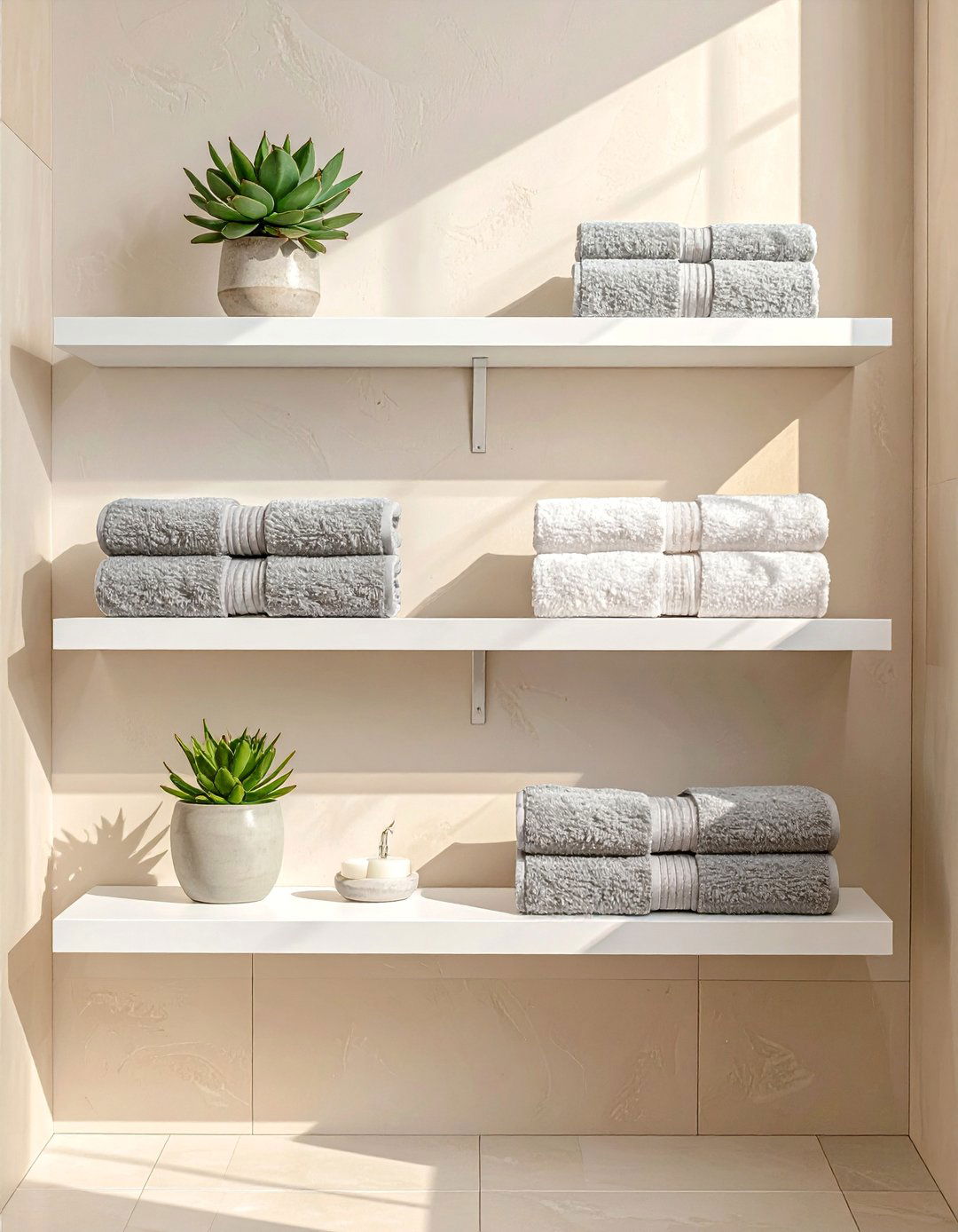 Minimalist Floating Shelves - 30 bathroom towel rack ideas