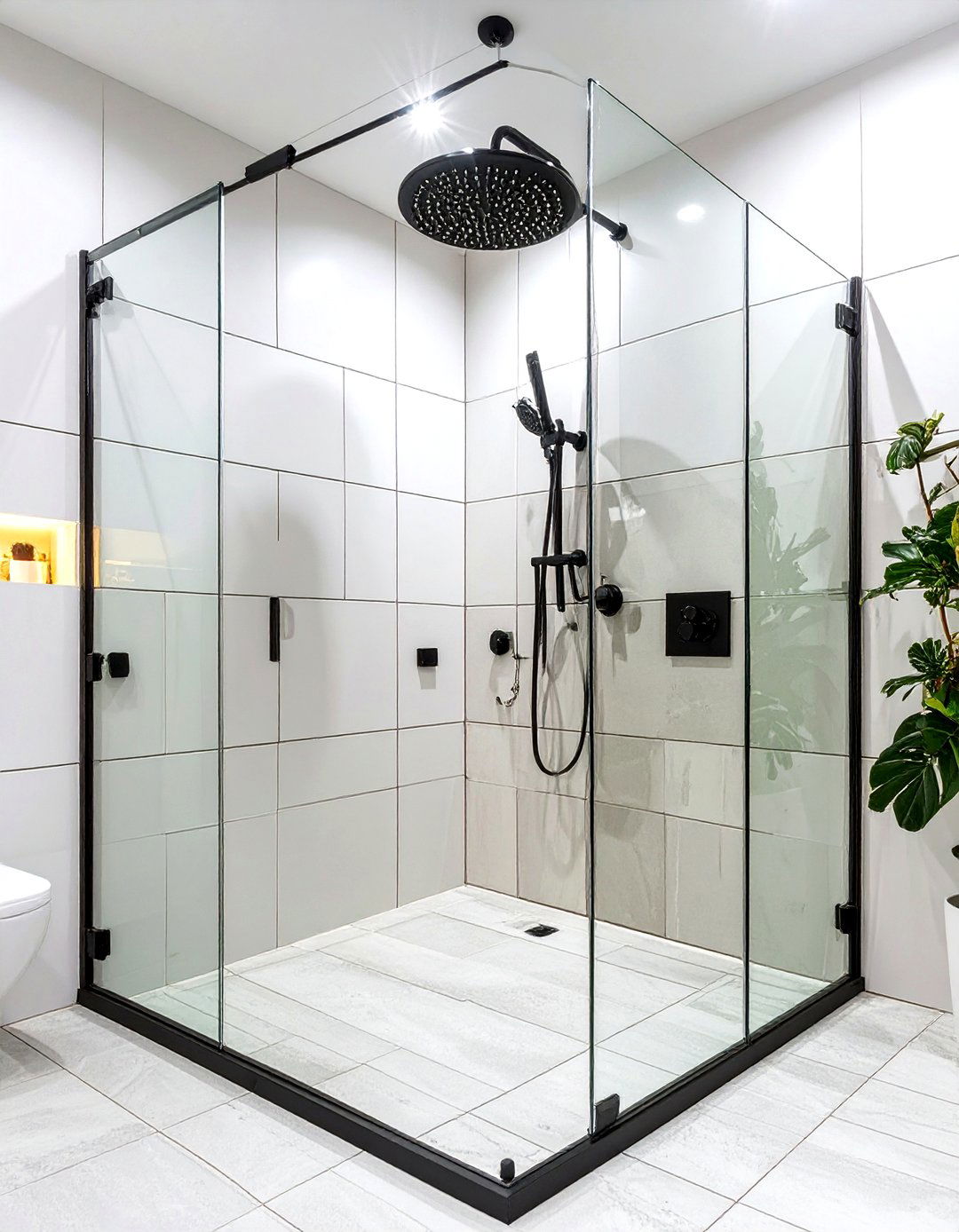 Minimalist Frameless Glass Shower - 30 corner shower ideas