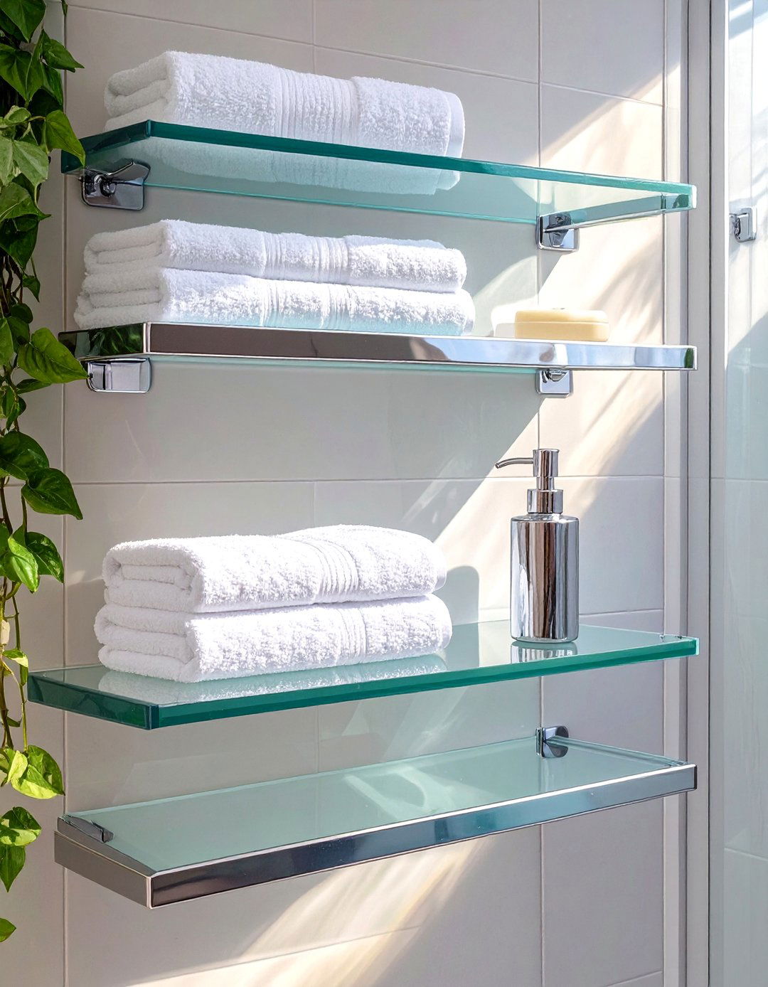 Minimalist Glass and Chrome Bathroom Shelf - 30 bathroom shelf decor ideas