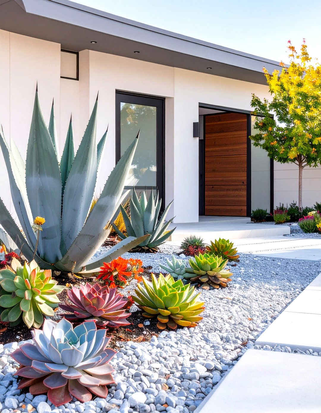 Minimalist Gravel and Succulent Landscape - 30 small front yard landscaping ideas