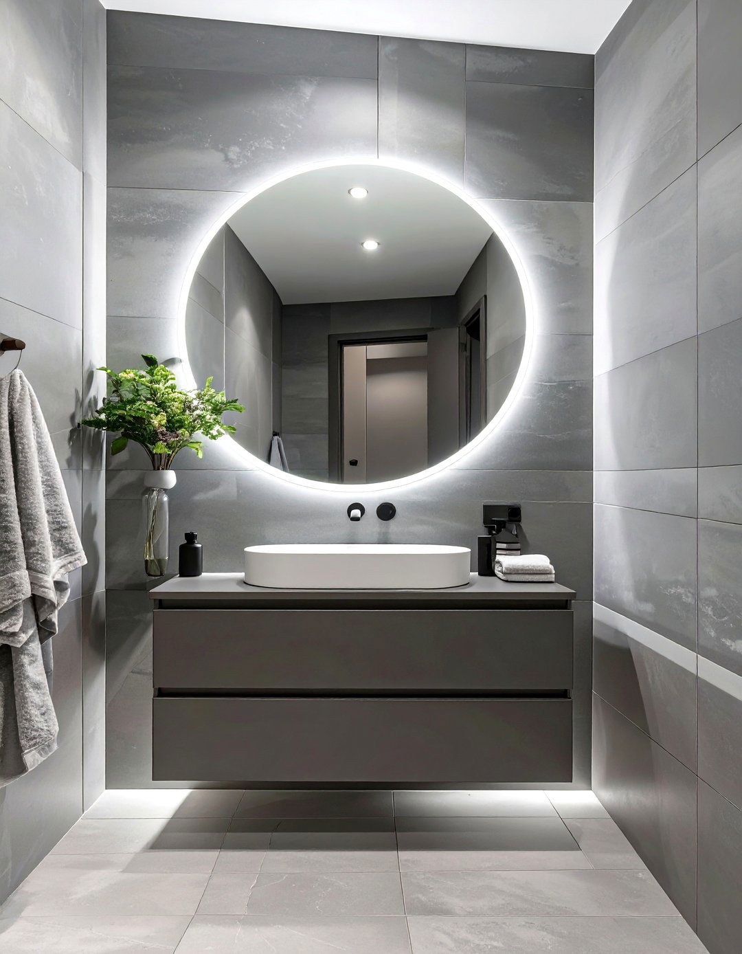 Minimalist Gray Bathroom with Smart Technology - 30 gray bathroom ideas