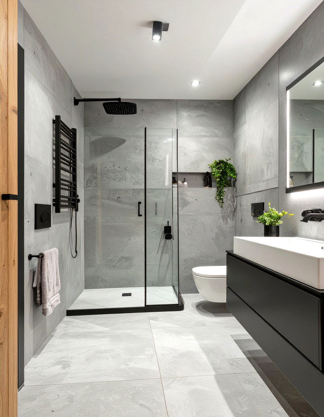 Minimalist Grey and Black Bathroom - 30 grey modern small bathroom designs