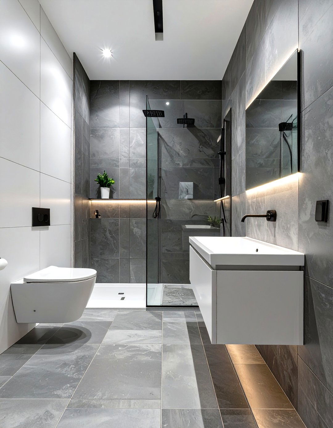 Minimalist Grey and White Wet Room - 30 grey and white bathroom ideas